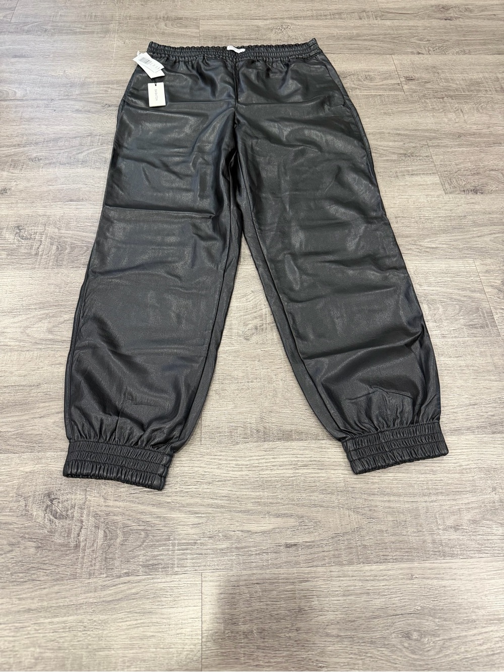 NWT Aritzia Babaton Black Faux Leather Joggers with Elastic Waist